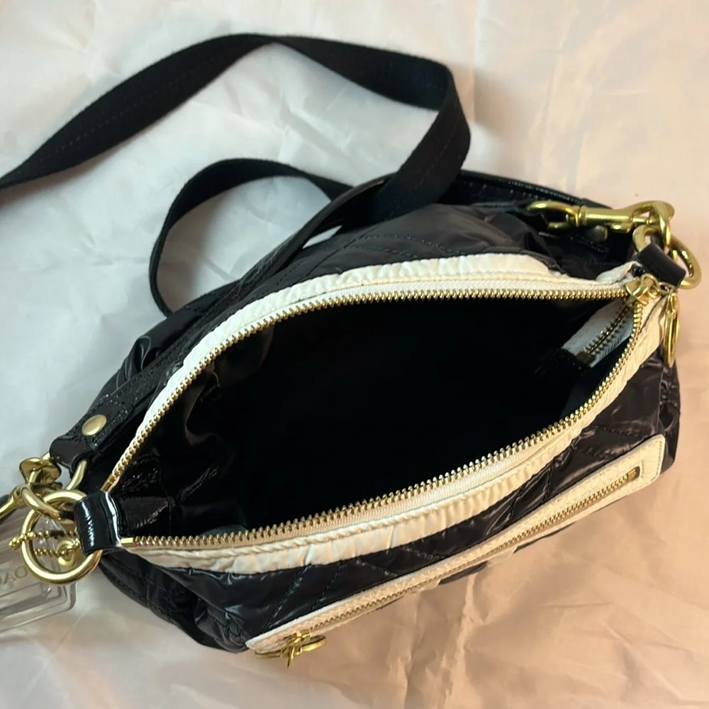 Coach Poppy Ski Bunny Black & White Quilted Nylon Crossbody Bag 15871 - Picture 9 of 16